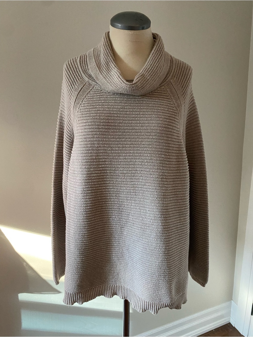 Kenneth Cole Taupe Cowl Neck Ribbed Sweater